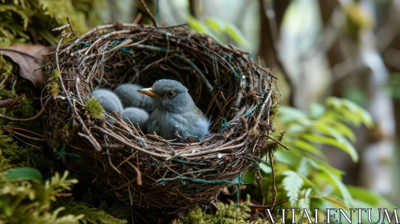 Enchanting Bird's Nest Scene in Nature AI Image