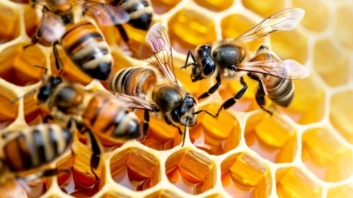 Enchanting Honeycomb and Bees Close-up