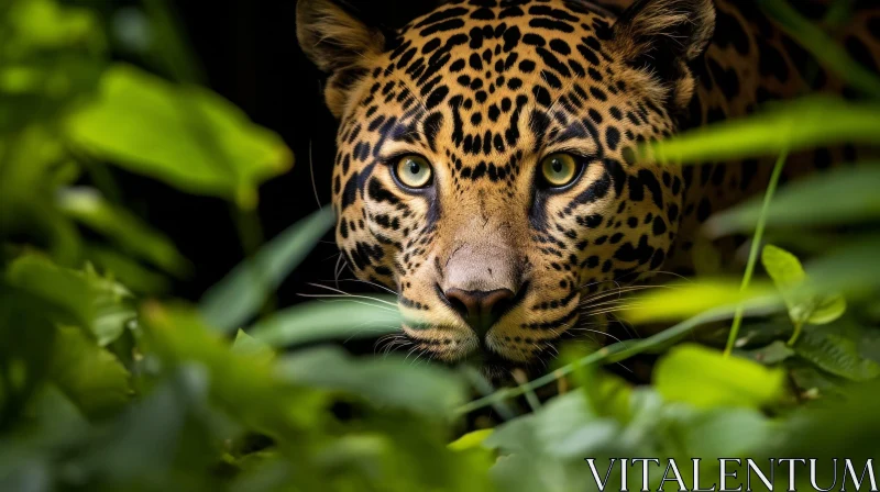 Intense Green-Eyed Jaguar Close-Up AI Image