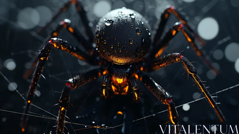 Menacing Black Spider Close-Up with Red and Yellow Markings AI Image