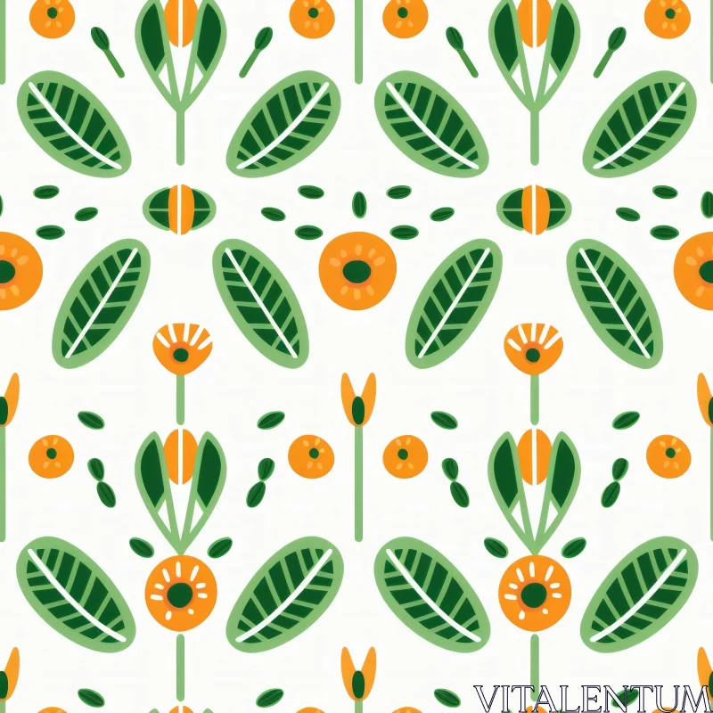 AI ART Orange and Green Floral Vector Pattern