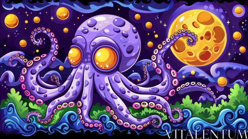 Purple Octopus Digital Painting AI Image