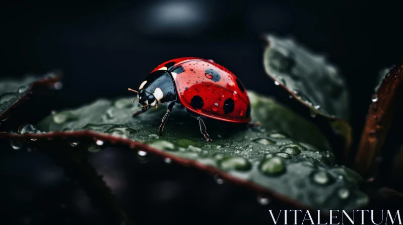 Red Ladybug on Green Leaf - Macro Nature Photography AI Image