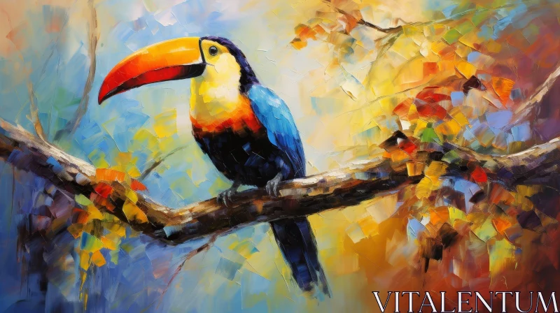 Toucan Perched on Branch - Colorful Bird Painting AI Image