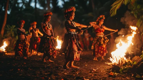 Traditional Tahitian Dance by Five Women | Circle Dance with Fire Sticks