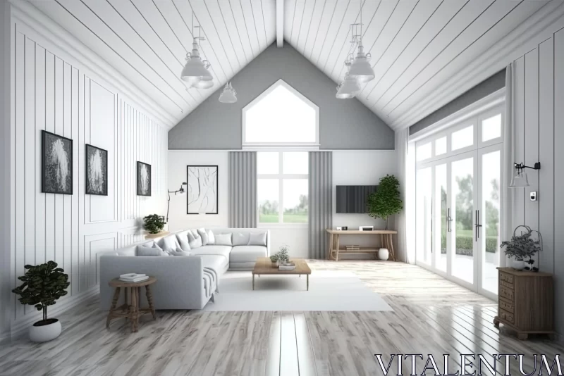 Captivating 3D Rendering of an Elegant Modern Living Room AI Image