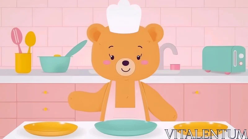 AI ART Cheerful Cartoon Bear Chef in Kitchen