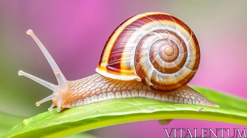 AI ART Close-up Snail on Green Leaf