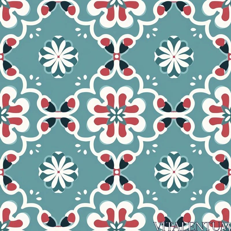 Colorful Floral Tiles Pattern Inspired by Portuguese Azulejos AI Image