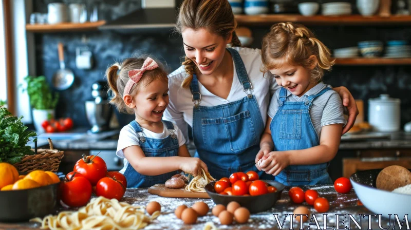 Cooking with Love: A Heartwarming Family Moment in the Kitchen AI Image