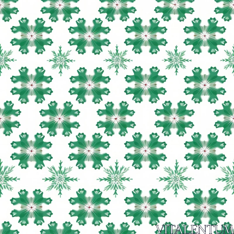 Green and White Snowflake Seamless Pattern AI Image