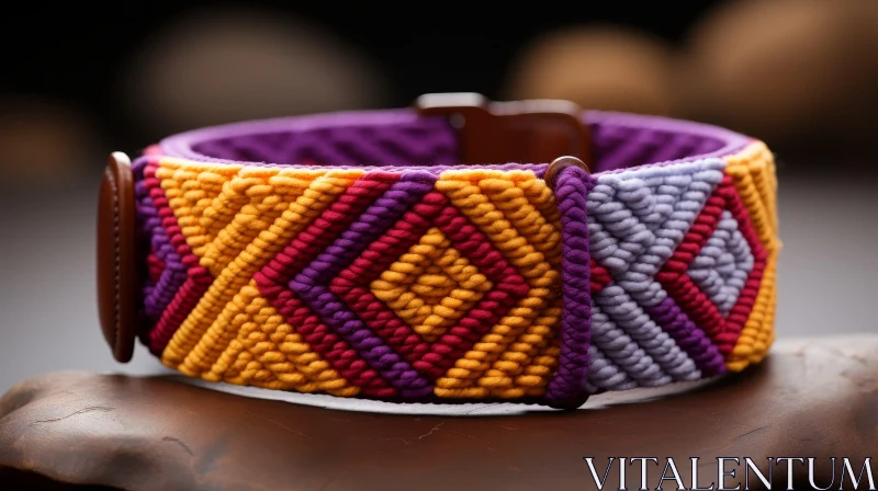 Handmade Colorful Geometric Bracelet on Wooden Surface AI Image