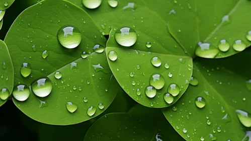 Macro Water Drops on Green Leaves