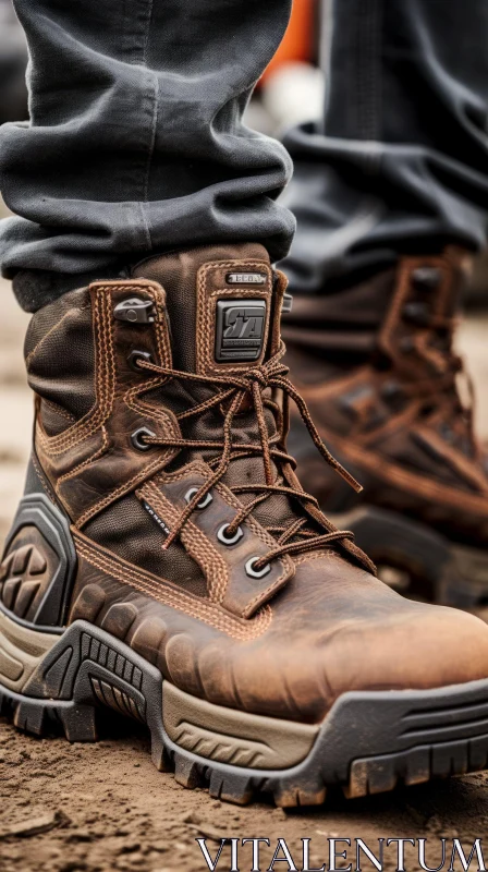 Man in Brown Leather Work Boots Standing on Ground AI Image