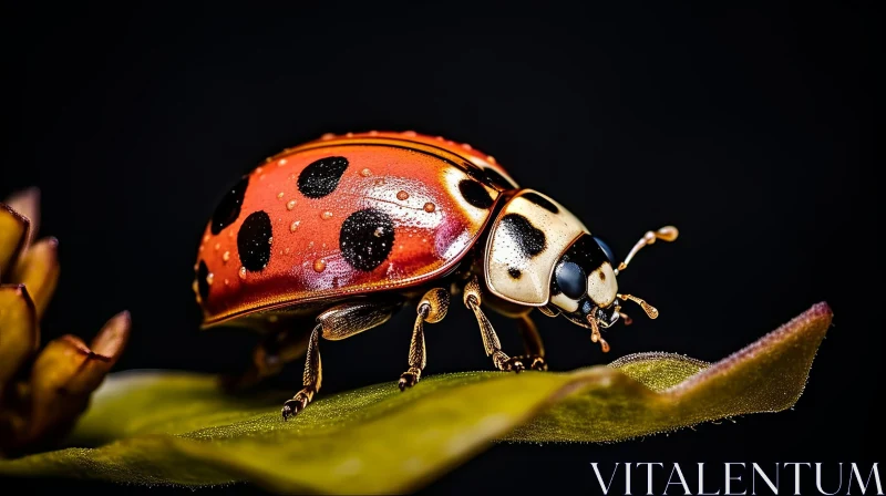 AI ART Red Ladybug on Green Leaf - Nature Insect Photography