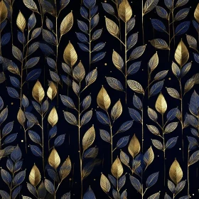 Sophisticated Golden Leaves Pattern on Dark Blue Background