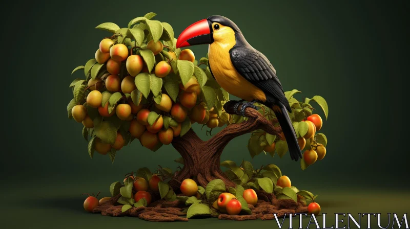 AI ART Vivid Toucan on Tree Branch - Nature Wildlife Image