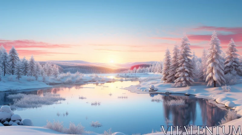 AI ART Winter Landscape - Serene Snow-Covered Forest Scene