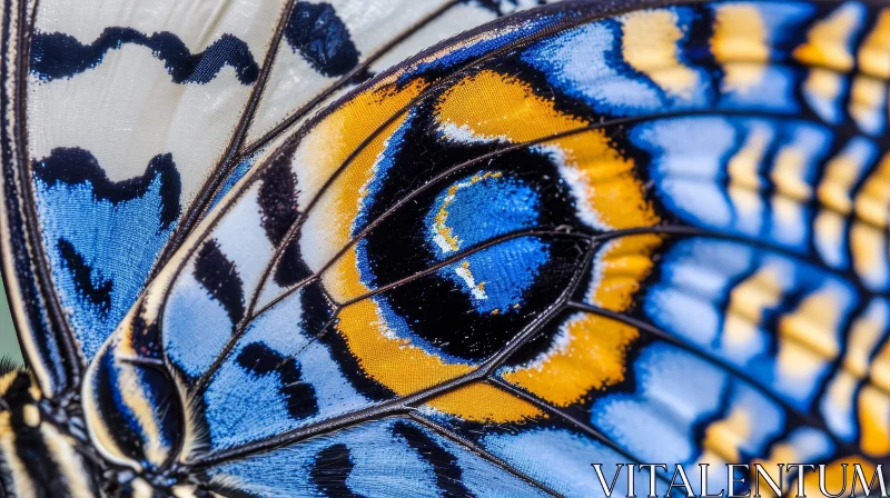 AI ART Blue and Yellow Butterfly Wing Close-up