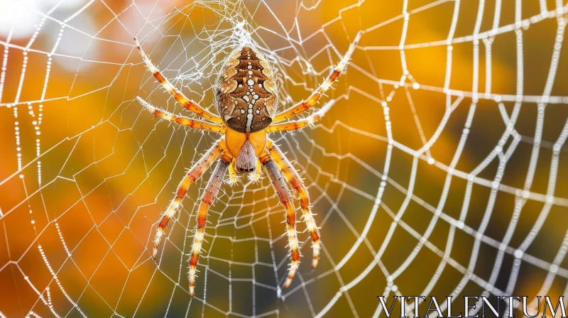 Brown and Yellow Spider Close-up in Intricate Web AI Image