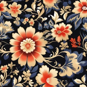 Dark Blue Floral Pattern - Russian Folk Art Inspired