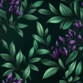 Dark Green Leaves and Purple Flowers Seamless Pattern