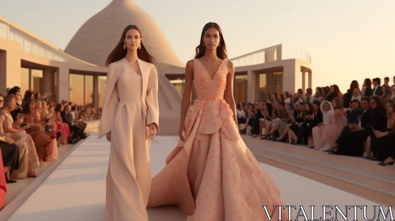 Elegant Fashion Show Runway with Pink Dresses AI Image