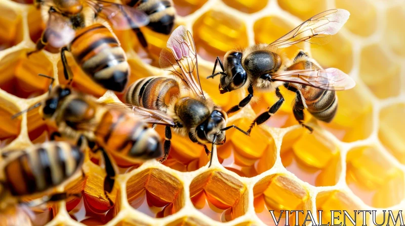 AI ART Enchanting Honeycomb and Bees Close-up