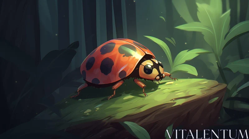 Enchanting Ladybug in Lush Forest AI Image