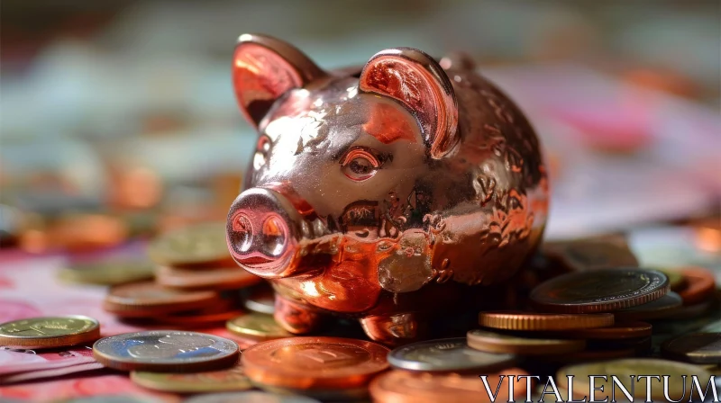 Golden Piggy Bank on Coins - Savings and Money Concept AI Image