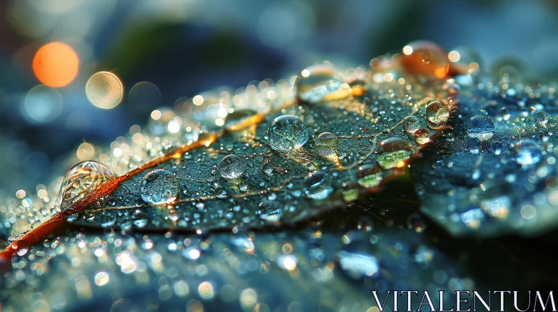 AI ART Green Leaf with Water Droplets - Nature Close-up