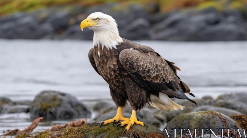 AI ART Majestic Bald Eagle Perched on Rock - Wildlife Photography