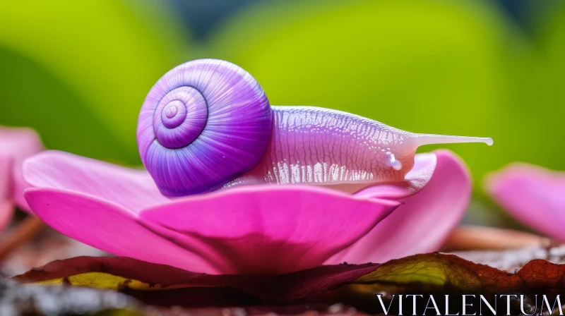 Purple Snail on Pink Flower - Nature Scene AI Image