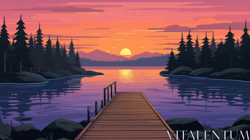 AI ART Tranquil Lake Sunset Landscape