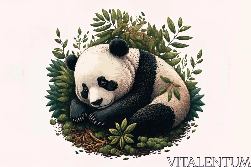 Captivating Panda Illustration in Lush Jungle | Detailed Botanical Elements AI Image