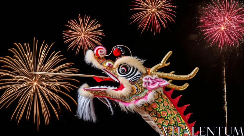 Chinese Dragon Artwork with Explosive Fireworks - Traditional Style AI Image