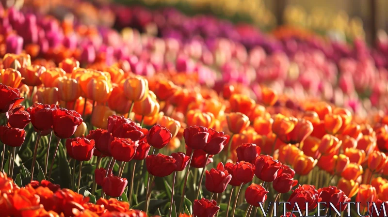 Close-Up of Colorful Tulips in a Field AI Image