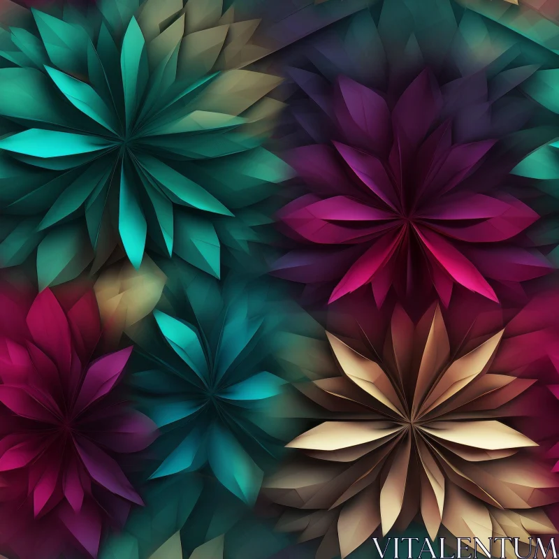 Colorful Floral Seamless Pattern on Dark Blue Background AI Image