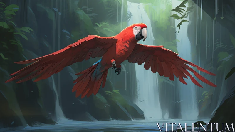 Colorful Parrot in Flight - Jungle Digital Painting AI Image