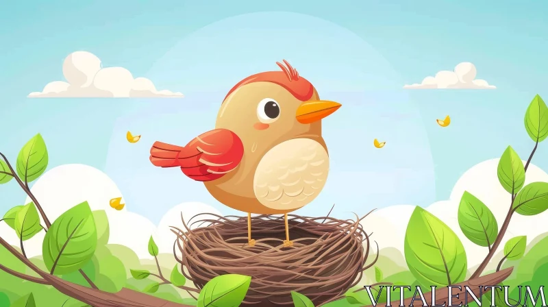 Cute Bird Nest Illustration for Children AI Image
