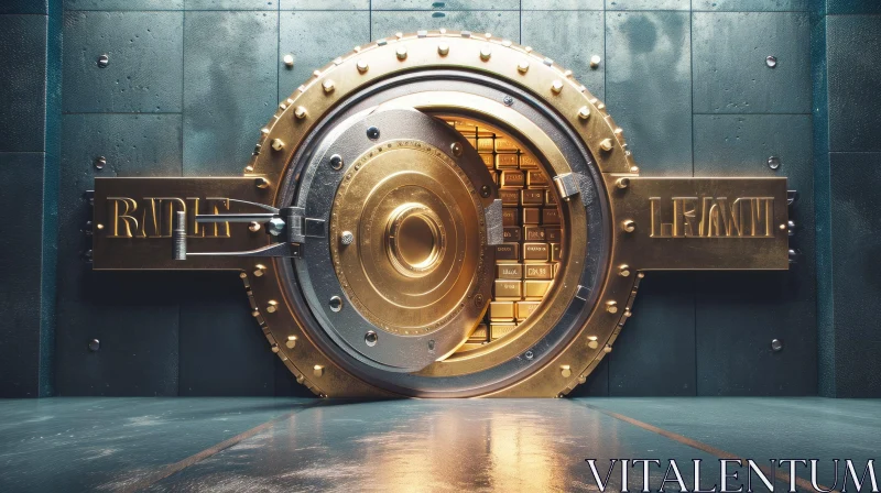 Enchanting 3D Rendering of a Bank Vault Door with Gold Bars AI Image