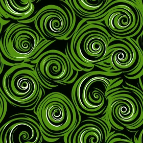 Green and White Spirals Pattern on Black Background