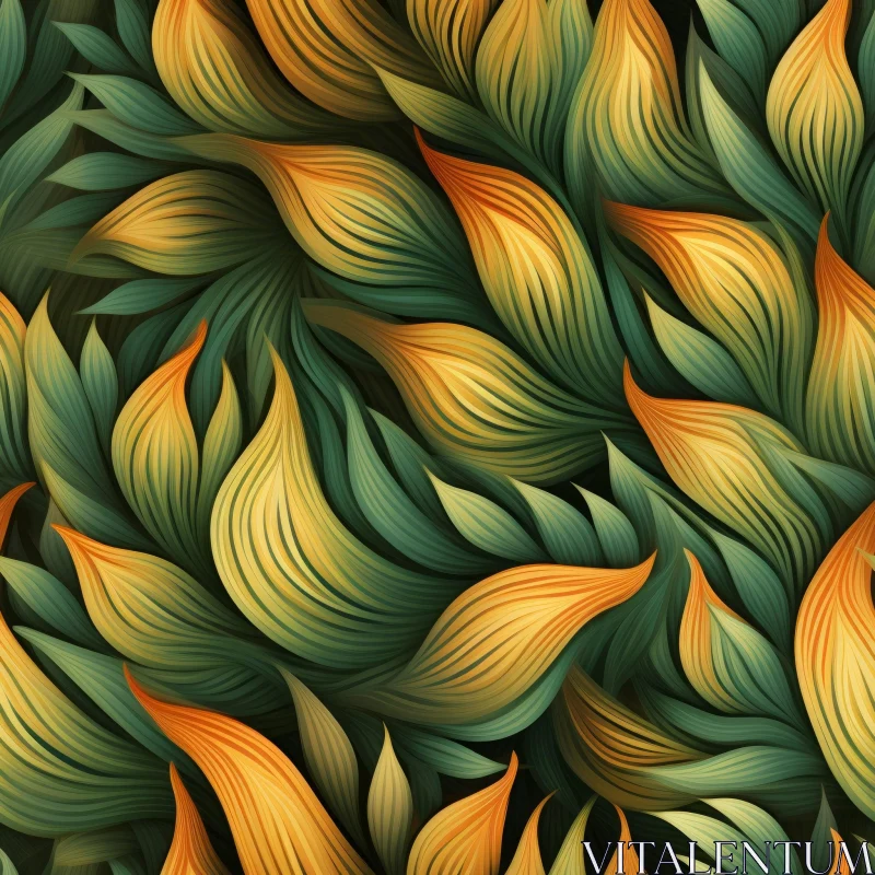 AI ART Green and Yellow Leaves Seamless Pattern - Nature Inspired Design