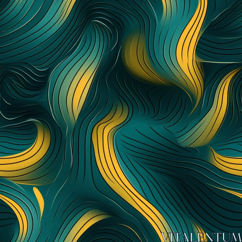 AI ART Green and Yellow Wave Seamless Pattern