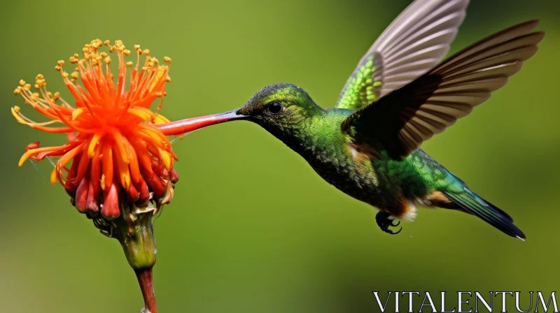 Green Hummingbird and Red Flower in Nature AI Image