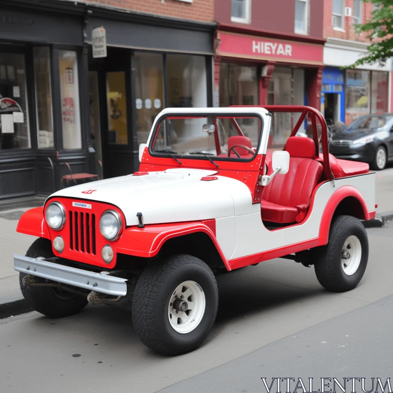Retro Chic Red and White Jeep - A Captivating Automotive Masterpiece AI Image