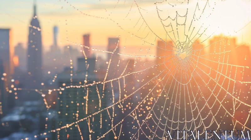 Sunrise Spider Web with Water Droplets: Nature Close-Up AI Image