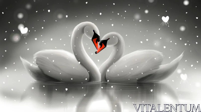 Swan Love Painting - Romantic Artwork for Valentine's Day AI Image