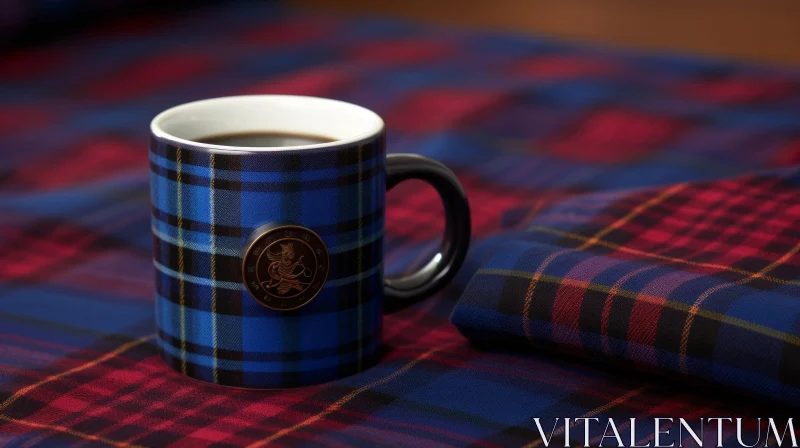 Unique Coffee Cup on Tartan Cloth Photo AI Image