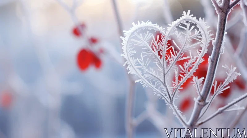 AI ART Winter Frost Heart-shaped Plant Branch Close-up